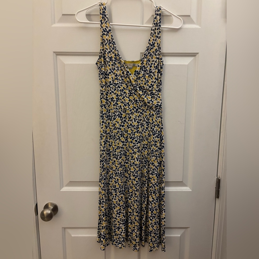Boden Blue and Yellow Patterned Midi Dress